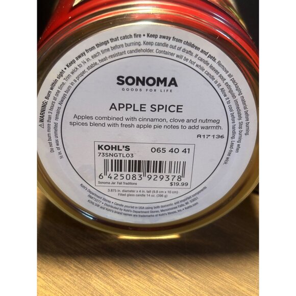Sonoma Goods For Life Apple Spice Scented 14 Oz 3-Wick Candle Autumn Home Décor - Picture 4 of 6
